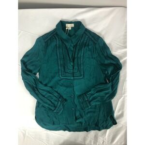 See U Soon NEW Womens Size Small Blue Green Long Sleeve Button Up Blouse
